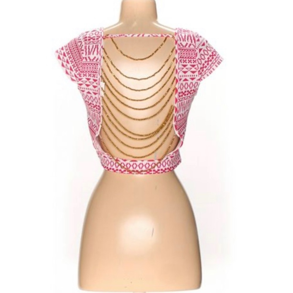 Touch Me Pink & White Crop Top Open Back Size Medium